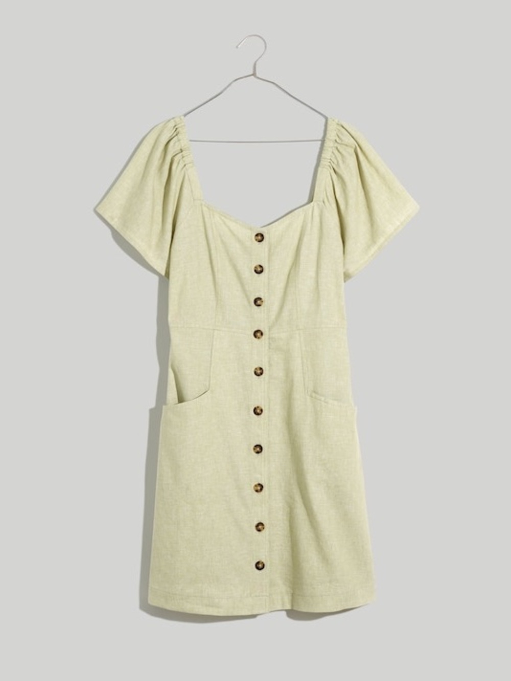 Madewell Plus Linen-Cotton Puff-Sleeve Dress size 16W mini‎ button down ruched - Picture 7 of 7